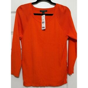 Lauren Ralph Lauren Womens Ribbed Knit Crewneck Sweater Orange Lace-Up XL NWT